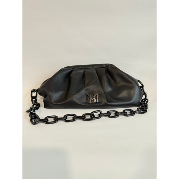 Badgley Mischka Black Wrapped Frame Clutch Vegan Leather Chain Strap Purse - Picture 6 of 7